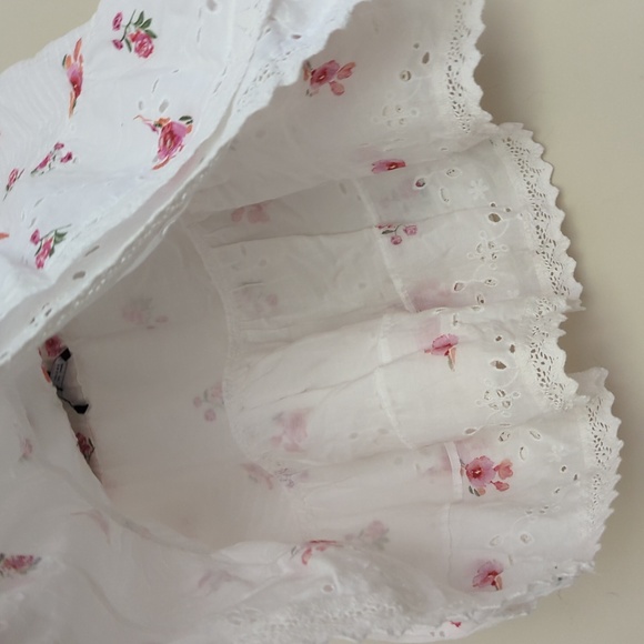 ZARA white pink embroidered lace mini A-line skirt L NWT - Picture 3 of 5